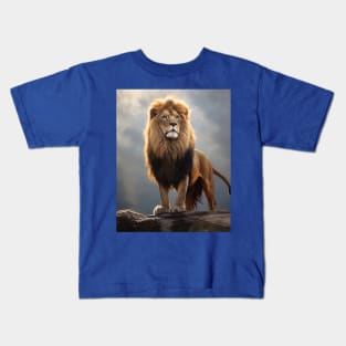 Majestic Grandeur: The Hyperrealistic Oil Painting of an Amazing Zoo Lion Kids T-Shirt